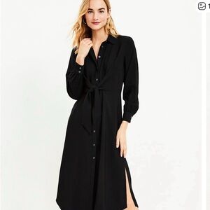 LOFT Black Wrap Dress with Bishop Sleeves